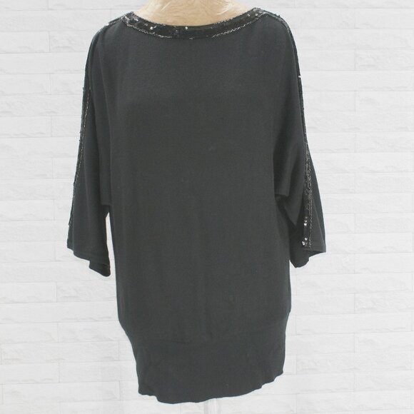 TALBOTS Sweater Sequin Tunic Oversized Cropped Sleeve Coctail Party Black M - Picture 1 of 14